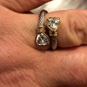 Premier design two tone heart cz ring adjustable